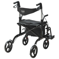 2 in 1 Rollator Walker & Transport Chair for Seniors, Folding Rolling Walker Wheelchair Combo & Footrests, Lightweight Aluminum Mobility Walker with Adjustable Handle, All Terrain Wheels, 136KG