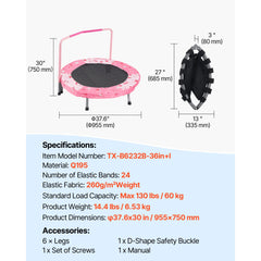 36" Kids Trampoline, 3FT Indoor Outdoor Trampoline, Foldable Mini Trampoline with Handle, Rebounder Trampoline for Toddlers, Birthday Gift for 3+ Years Children, Boys Girls for Fun, Red