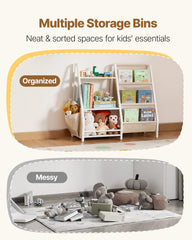 3-Tier Kids Bookshelf, Toy Storage Organizer for Toddler, Book Shelf for Kids Rooms with Sling Book Rack and Storage Bag, Kids Storage Book Shelves for Kids Room, Playroom, Kindergarten, Nursery