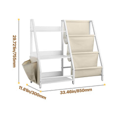 3-Tier Kids Bookshelf, Toy Storage Organizer for Toddler, Book Shelf for Kids Rooms with Sling Book Rack and Storage Bag, Kids Storage Book Shelves for Kids Room, Playroom, Kindergarten, Nursery