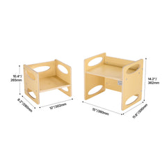 Montessori Weaning Table and Chair Set, Wooden Toddler Table and Chair Set for Aged 1-5, Adjustable Height Kids Montessori Chair and Activity Table, Ideal for Reading, Eating, Playing - Natural