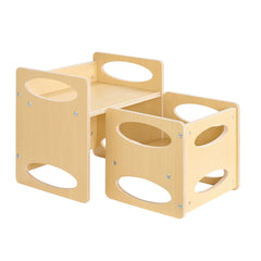 Montessori Weaning Table and Chair Set, Wooden Toddler Table and Chair Set for Aged 1-5, Adjustable Height Kids Montessori Chair and Activity Table, Ideal for Reading, Eating, Playing - Natural