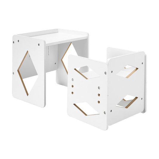 Montessori Weaning Table and Chair Set, Wooden Toddler Table and Chair Set for Aged 1-5, Adjustable Height Kids Montessori Chair and Activity Table, Ideal for Reading, Eating, Playing - White
