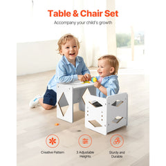 Montessori Weaning Table and Chair Set, Wooden Toddler Table and Chair Set for Aged 1-5, Adjustable Height Kids Montessori Chair and Activity Table, Ideal for Reading, Eating, Playing - White