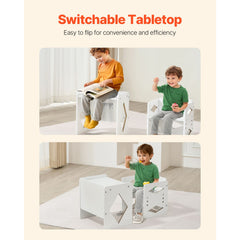 Montessori Weaning Table and Chair Set, Wooden Toddler Table and Chair Set for Aged 1-5, Adjustable Height Kids Montessori Chair and Activity Table, Ideal for Reading, Eating, Playing - White