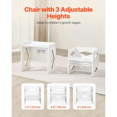 Montessori Weaning Table and Chair Set, Wooden Toddler Table and Chair Set for Aged 1-5, Adjustable Height Kids Montessori Chair and Activity Table, Ideal for Reading, Eating, Playing - White