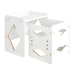 Montessori Weaning Table and Chair Set, Wooden Toddler Table and Chair Set for Aged 1-5, Adjustable Height Kids Montessori Chair and Activity Table, Ideal for Reading, Eating, Playing - White