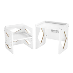 Montessori Weaning Table and Chair Set, Wooden Toddler Table and Chair Set for Aged 1-5, Adjustable Height Kids Montessori Chair and Activity Table, Ideal for Reading, Eating, Playing - White