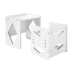 Montessori Weaning Table and Chair Set, Wooden Toddler Table and Chair Set for Aged 1-5, Adjustable Height Kids Montessori Chair and Activity Table, Ideal for Reading, Eating, Playing - White