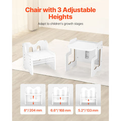 Montessori Weaning Table and Chair Set, 3 In 1 Wooden Toddler Table and Chairs with Chalkboard, Adjustable Height Montessori Table for Ages 1-5, Ideal for Drawing, Reading, Eating - White