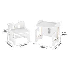Montessori Weaning Table and Chair Set, 3 In 1 Wooden Toddler Table and Chairs with Chalkboard, Adjustable Height Montessori Table for Ages 1-5, Ideal for Drawing, Reading, Eating - White