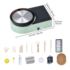 Mini Pottery Wheel, 158 mm Turntable, Forward and Reverse Rotation, Adjustable Speed, Electric Clay Wheel for Kids and Adults, with Clay Shaping Tools, for Home DIY, Pottery Classes, Green
