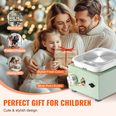 VEVOR Mini Pottery Wheel, 0-320RPM Adjustable Speed Detachable Basin Forming Machine, 2.56in/3.94in 2 Turntables Electric Ceramic Wheel Machine, 18pcs Accessories, for Art Craft Work Home DIY, Green