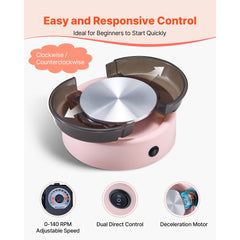 Mini Pottery Wheel, 158 mm Turntable, Forward and Reverse Rotation, Adjustable Speed, Electric Clay Wheel for Kids and Beginners, with Shaping Tools, for Home DIY, Pottery Classes, Pink