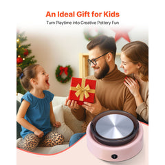 Mini Pottery Wheel, 158 mm Turntable, Forward and Reverse Rotation, Adjustable Speed, Electric Clay Wheel for Kids and Beginners, with Shaping Tools, for Home DIY, Pottery Classes, Pink