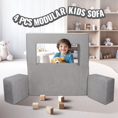 Modular Kids Play Couch 4Pcs DIY Creative Child Sectional Sofa Dark Grey