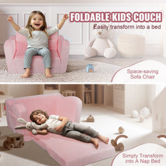 Baby Chair Foldable 2-in-1 Comfy Baby Lounger Couch Kids Sofa Pink