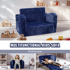 Baby Chair Foldable 2-in-1 Comfy Baby Lounger Couch Kids Sofa Blue