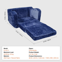 Baby Chair Foldable 2-in-1 Comfy Baby Lounger Couch Kids Sofa Blue