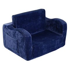 Baby Chair Foldable 2-in-1 Comfy Baby Lounger Couch Kids Sofa Blue