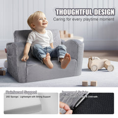 Baby Chair Foldable 2-in-1 Comfy Baby Lounger Couch Kids Sofa Grey