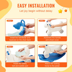 4 in 1 Rocking Horse for Toddlers 1-3 Years, Baby Rocking Horse with Detachable Balance Board, Push Handle and 4 Smooth Wheels, Support up to 80 lbs HDPE Kids Ride on Toy with Sound, Blue