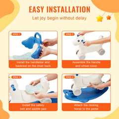 4 in 1 Rocking Horse for Toddlers 1-3 Years, Baby Rocking Horse with Detachable Balance Board, Push Handle and 4 Smooth Wheels, Support up to 80 lbs HDPE Kids Ride on Toy with Sound, Blue