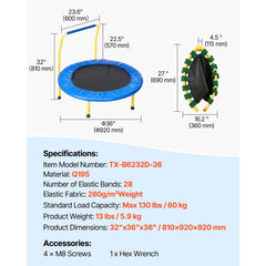 3FT Trampoline for Kids, 92 cm Trampolines Indoor/Outdoor Trampoline for Toddlers, Foldable Mini Baby Trampoline with Foam Handle, Recreational Trampoline Birthday Gift for 3+ Years Kids
