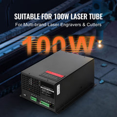 CO2 Laser Power Supply, 100W, Power Supply for 100W Laser Tube, Constant Current Protection, Open Circuit Protection, Fast Heat Dissipation, Compatible for Multi-brand Laser Engravers & Cutters