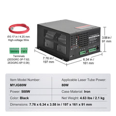 CO2 Laser Power Supply, 80W, Power Supply for 80W Laser Tube, Constant Current Protection, Open Circuit Protection, Fast Heat Dissipation, Compatible for Multi-brand Laser Engravers & Cutters