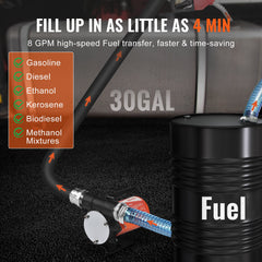 Fuel Transfer Pump 12V 8 GPM 1/6 HP Diesel Pump with Auto Fuel Nozzle