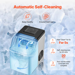Portable Countertop Ice Maker 45Lbs/24H Self-Cleaning with Scoop Basket