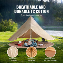Canvas Bell Tent 3m/9.8ft 4-Season Canvas Tent for Camping with Stove Jack