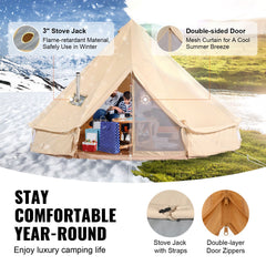Canvas Bell Tent 4m/13.12ft 4-Season Camping Yurt Tent with Stove Jack