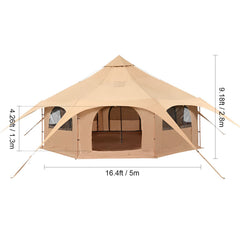 Canvas Tent 4 Seasons 5 m/16.4 ft Bell Tent for Camping with Stove Jack