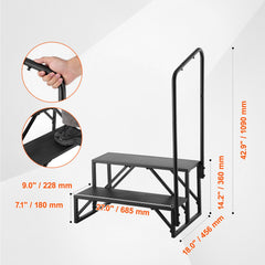 RV Steps, 2-Step RV Stairs, 199.58KGS Load Capacity, Thickened Carbon Steel, With Handrail, Non-Slip Steps for Safe Entry and Exit, Suit for RV, Trailer, Camper Steps