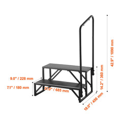 RV Steps, 2-Step RV Stairs, 199.58KGS Load Capacity, Thickened Carbon Steel, With Handrail, Non-Slip Steps for Safe Entry and Exit, Suit for RV, Trailer, Camper Steps