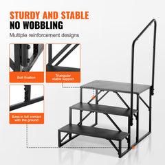 RV Steps, 3-Step RV Stairs, 199.58KGS Load Capacity, Thickened Carbon Steel, With Handrail, Non-Slip Steps for Safe Entry and Exit, Suit for RV, Trailer, Camper Steps