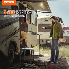 RV Steps, 3-Step RV Stairs, 199.58KGS Load Capacity, Thickened Carbon Steel, With Handrail, Non-Slip Steps for Safe Entry and Exit, Suit for RV, Trailer, Camper Steps