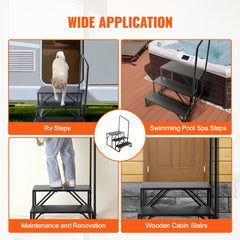 RV Steps, 3-Step RV Stairs, 199.58KGS Load Capacity, Thickened Carbon Steel, With Handrail, Non-Slip Steps for Safe Entry and Exit, Suit for RV, Trailer, Camper Steps