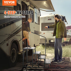 RV Steps, 4-Step RV Stairs, 199.58KGS Load Capacity, Thickened Carbon Steel, With Handrail, Non-Slip Steps for Safe Entry and Exit, Suit for RV, Trailer, Camper Steps