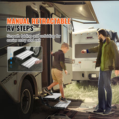 RV Steps, 2-Step, Manual Retractable RV Stairs, Foldable, 440 LBS Load Capacity, Aluminum Alloy Steps, Thickened Steel Plate, Non-Slip Steps for Safe Entry and Exit, RV, Trailer, Camper Steps