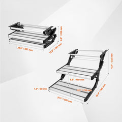 RV Steps, 2-Step, Manual Retractable RV Stairs, Foldable, 440 LBS Load Capacity, Aluminum Alloy Steps, Thickened Steel Plate, Non-Slip Steps for Safe Entry and Exit, RV, Trailer, Camper Steps