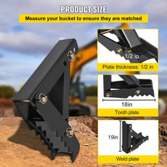 45.7 cm Backhoe Thumb, 12 mm Teeth Thickness Heavy Duty Excavator Thumb, Black Steel Weld On Thumb Attachments with 12mm Bolt-On Design Adjustable Mechanical Thumb for Backhoe/Excavator