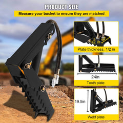 61cm Hydraulic Backhoe Excavator Thumb Attachments Weld On 1.27cm Teeth Thick Steel Plate Assembly 12MM Bolt-On Design with Hydraulic Cylinder