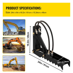 61cm Hydraulic Backhoe Excavator Thumb Attachments Weld On 1.27cm Teeth Thick Steel Plate Assembly 12MM Bolt-On Design with Hydraulic Cylinder
