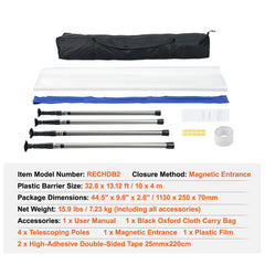 Dust Barrier Poles, 12 Ft Barrier Poles, Dust Barrier System with 4 Telescoping Poles, Magnetic Zipper, Carry Bag and 32.8x13.12 Ft Plastic Film, for Interior Decoration, Painting