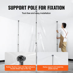 Dust Barrier Poles, 12 Ft Barrier Poles, Dust Barrier System with 4 Telescoping Poles, Magnetic Zipper, Carry Bag and 32.8x13.12 Ft Plastic Film, for Interior Decoration, Painting