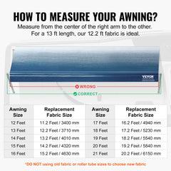 RV Awning Fabric Replacement, 3.72m Fabric Length for 3.96mAwning, Heavy Duty 3-Ply 16oz PVC Camper Awning Fabric, Waterproof & UV Protection Outdoor Canopy for RV, Trailer, Motorhome, Blue Fade