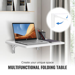 Wall Mounted Folding Table, Wall Mount Drop Leaf Tables, Wooden Floating Desk for Dining, Laundry Room, Office, 23.6" x 15.6" Fold Down Desk with Carbon Steel Bracket